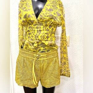 Yellow Laser Cut Lambskin Leather Shorts